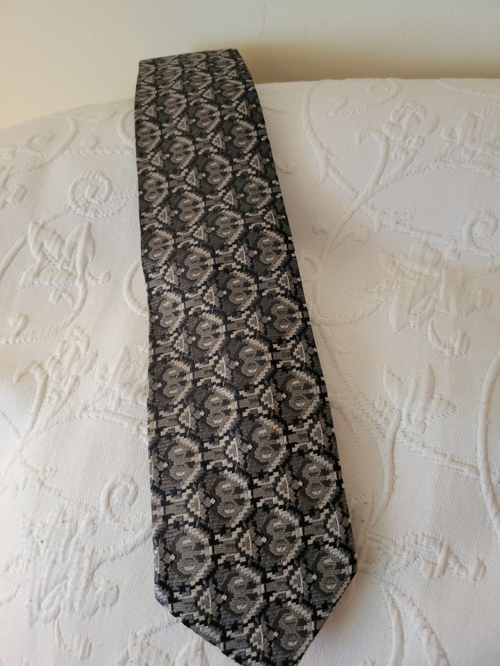 Dior Men's Patterned Black and Gray Silk Tie
